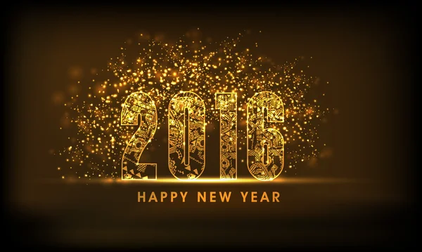 Blumen goldenen Text 2016 für ein glückliches neues Jahr. — Stockvektor