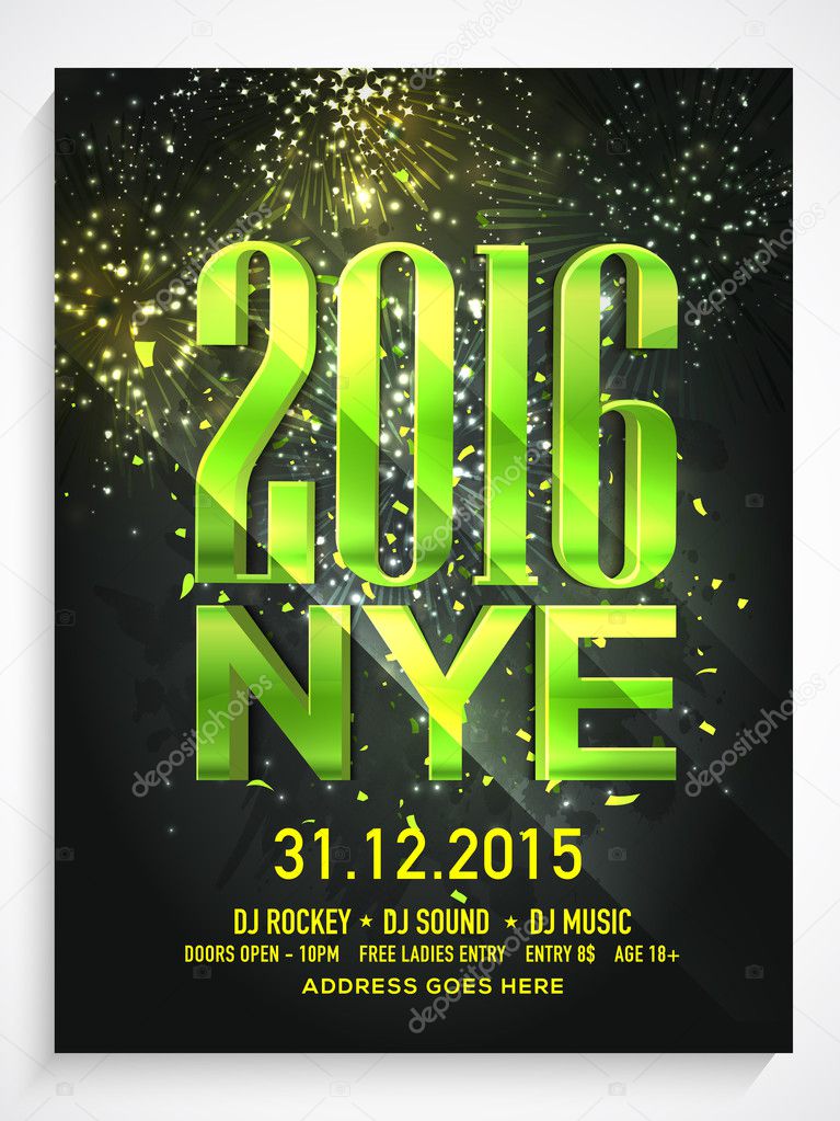 Flyer or Banner for New Year's Eve Party celebration.