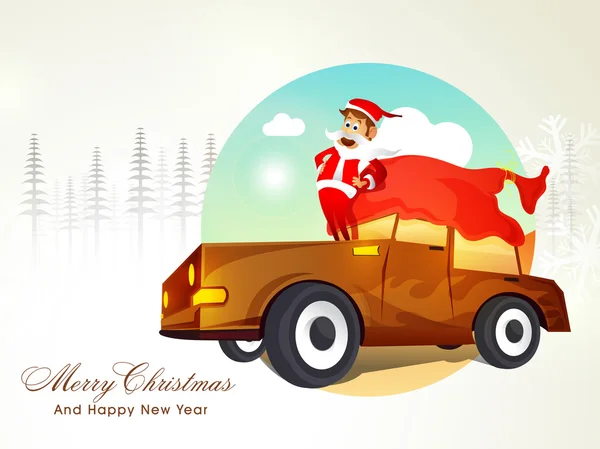 Santa Claus on car for Merry Christmas celebration. — Wektor stockowy