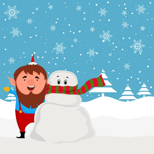 Man with snowman for Merry Christmas celebration. — Stock Vector
