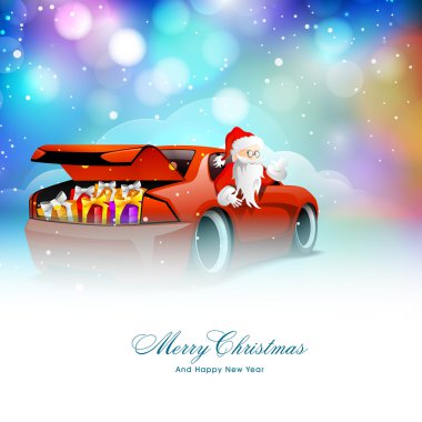 Santa Claus in car for Christmas and New Year.