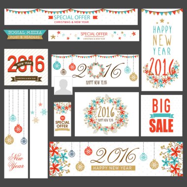 Sale social media headers for New Year and Christmas.