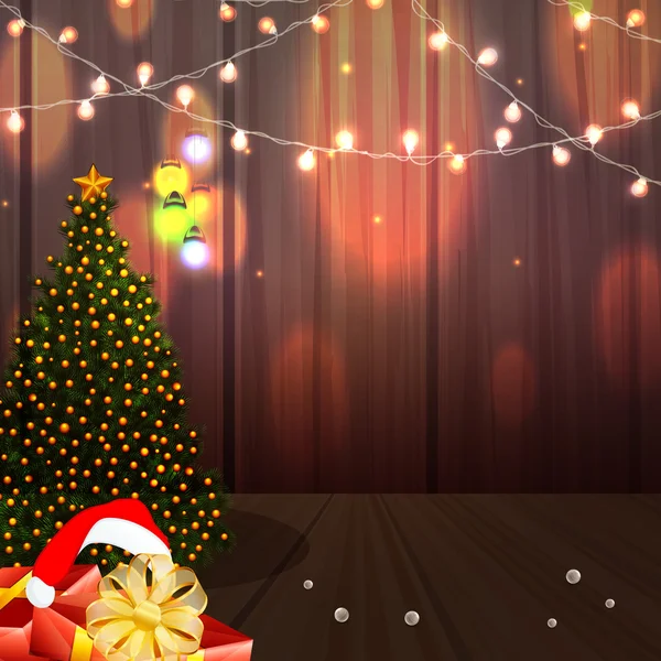 Merry Christmas celebration met kerstboom. — Stockvector