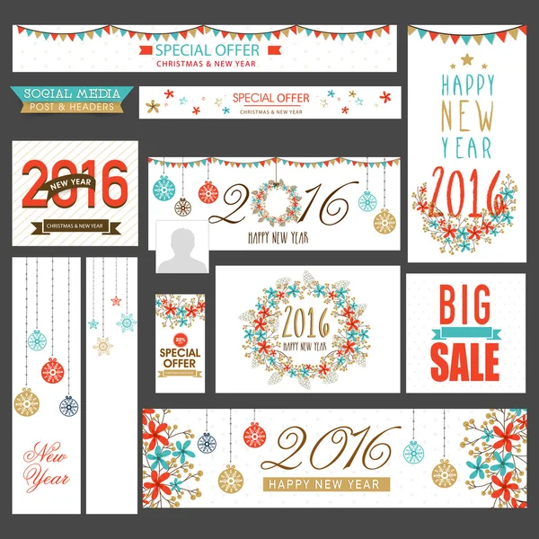 Sale social media headers for New Year and Christmas. — Stock Vector