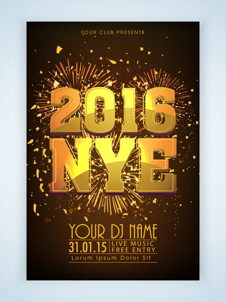 Flyer or Banner for New Year's 2016 Eve Party celebration. — Stockvector