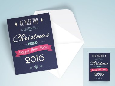 Greeting card with envelope for Christmas and New Year. clipart