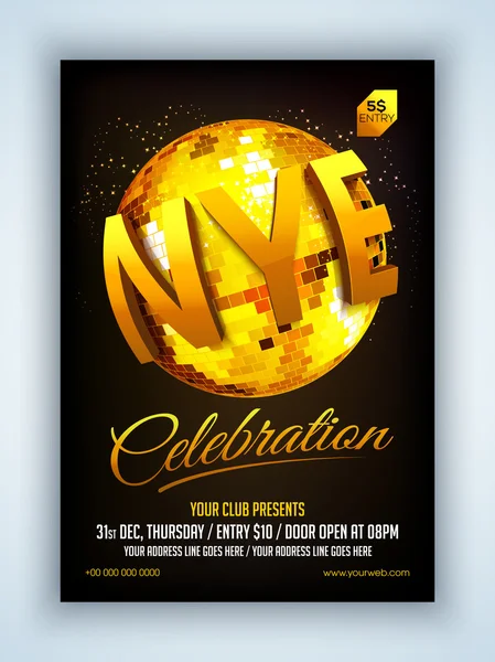 Flyer or Pamphlet for New Year's Eve Party. — Stock Vector