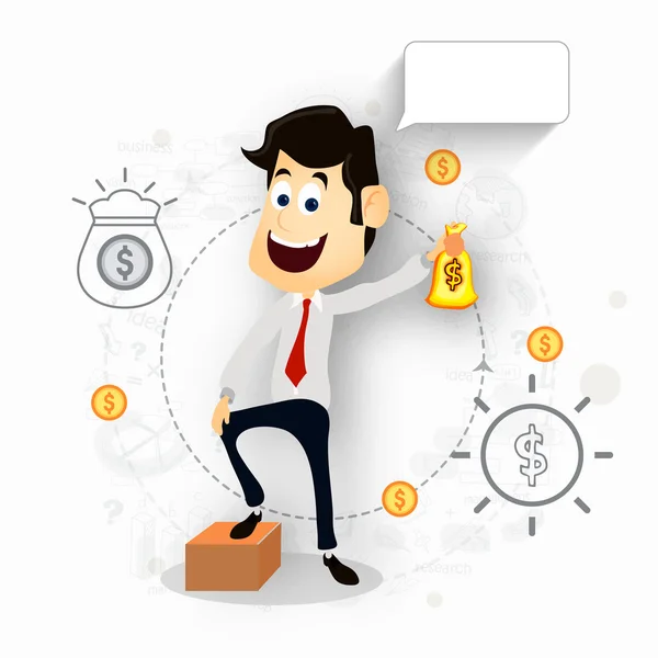 Young Businessman with money bag. — Stock Vector