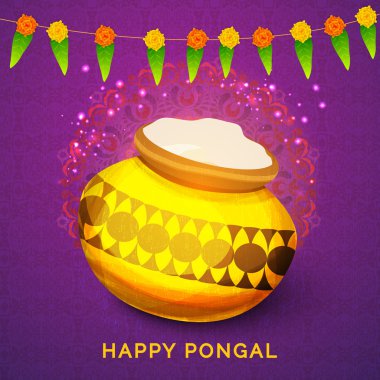 Golden mud pot for Pongal celebration. clipart