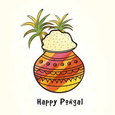 Traditional mud pot for Happy Pongal celebration. clipart