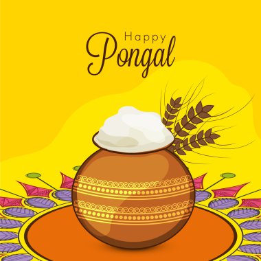 Happy Pongal celebration with traditional mud pot. clipart