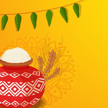 Happy Pongal celebration with traditional mud pot. clipart