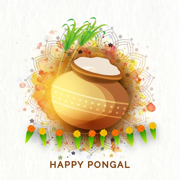 Traditional mud pot for Pongal celebration. — Stok Vektör