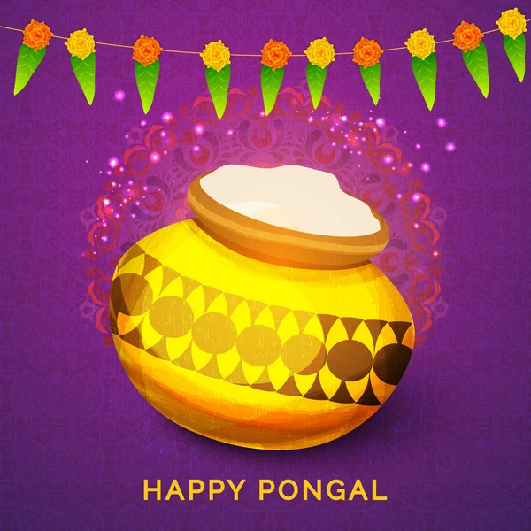 Golden mud pot for Pongal celebration. — Stock Vector