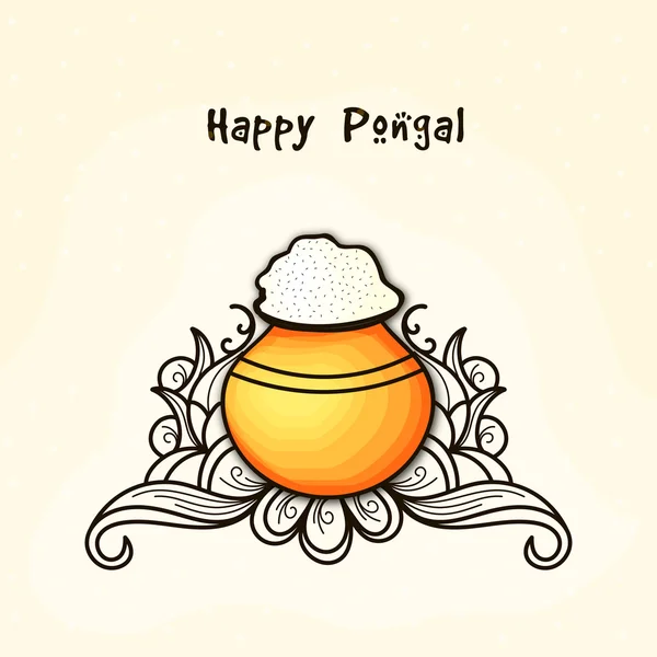 Olla de barro tradicional para la celebración de Happy Pongal . — Vector de stock