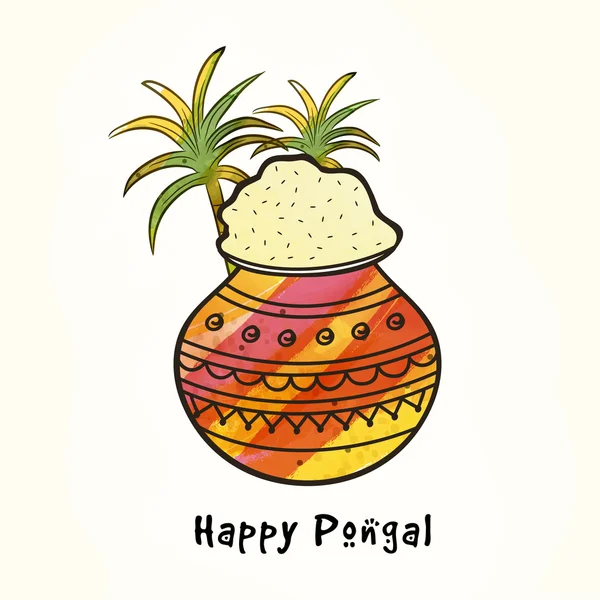 Pote de lama tradicional para a celebração Happy Pongal . — Vetor de Stock