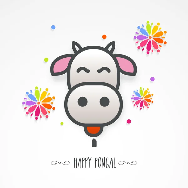 Cow face for Happy Pongal celebration. — ストックベクタ