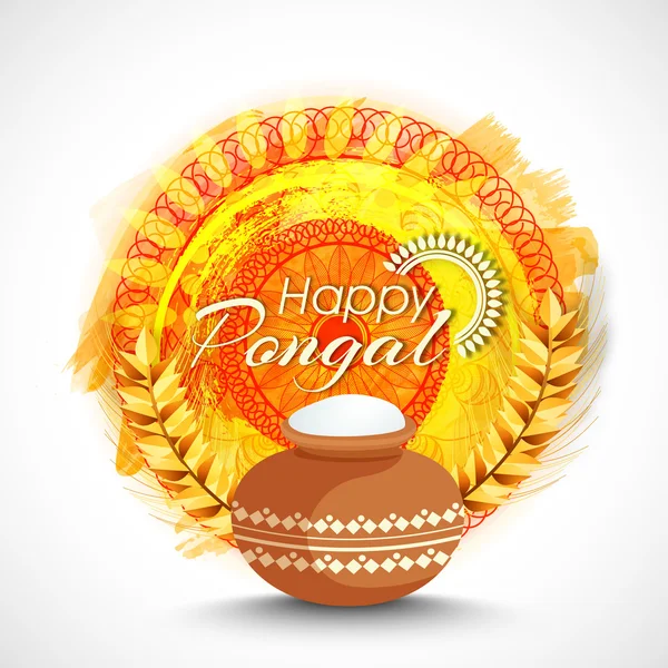 Olla de barro para la celebración de Happy Pongal . — Vector de stock