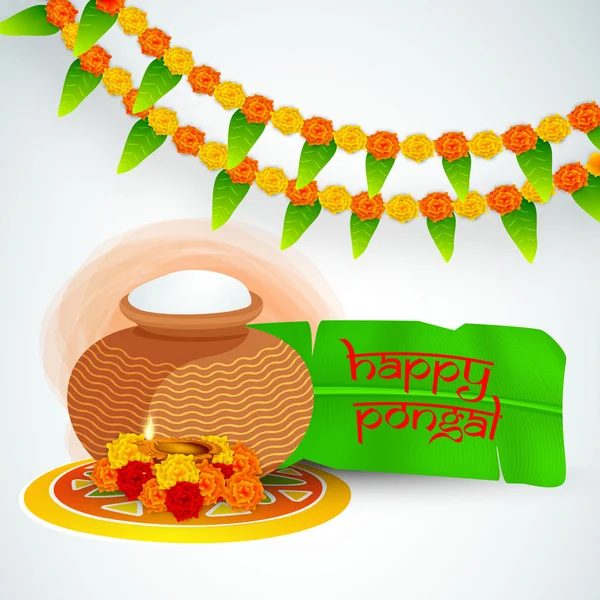 Traditional mud pot for Pongal celebration. — Stock Vector