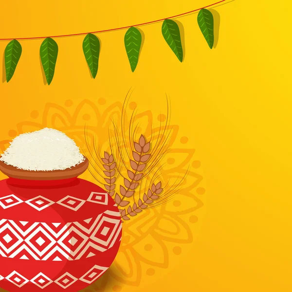 Feliz celebración de Pongal con olla de barro tradicional . — Archivo Imágenes Vectoriales
