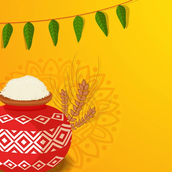 Happy Pongal celebration with traditional mud pot. — 图库矢量图片