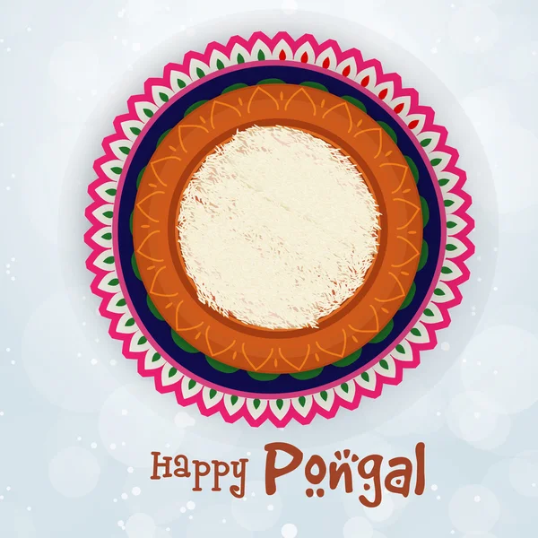 Celebración de Pongal con olla de barro de arroz . — Vector de stock