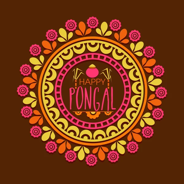 Floral rangoli for Happy Pongal celebration. — Stok Vektör