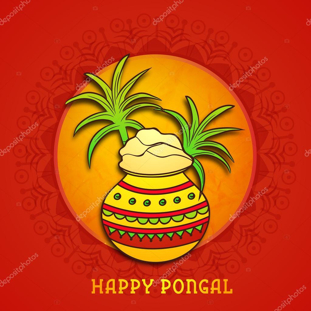 Happy Pongal Celebration With Traditional Mud Pot Stock Vector