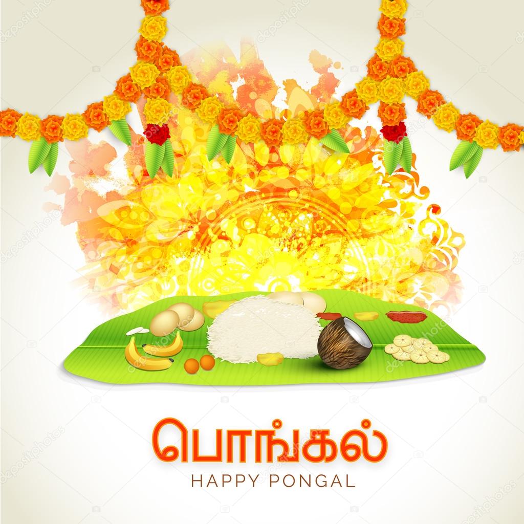 Traditional meal for Happy Pongal celebration.