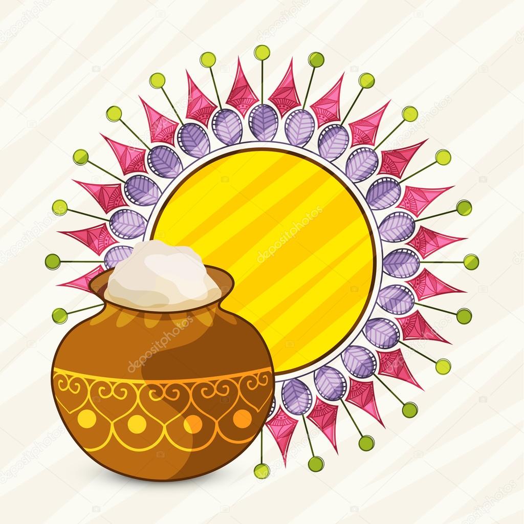 Happy Pongal celebration with traditional mud pot.