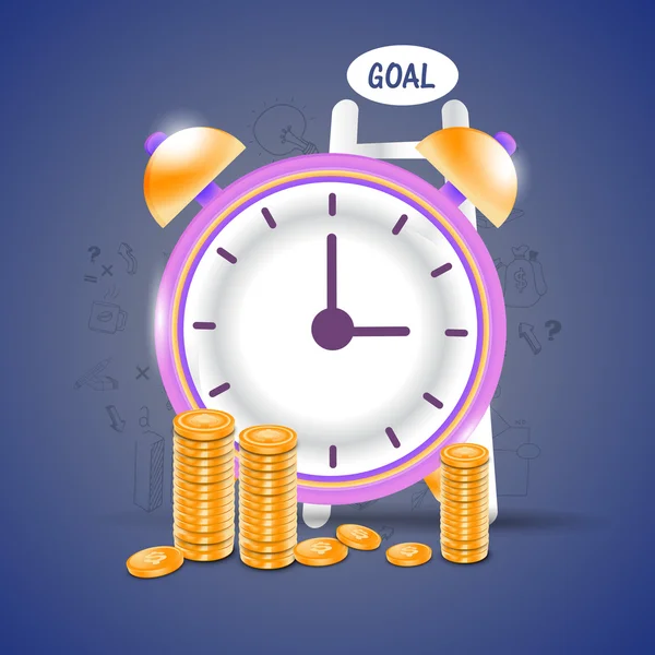 Time is Money concept with clock and coins. — Stock Vector