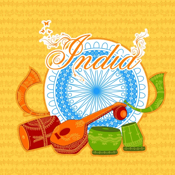 Instrumentos musicais tradicionais para o dia da República da Índia . — Vetor de Stock