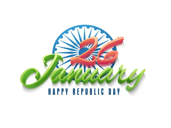 26 January text with Ashoka Wheel for Republic Day. — Stock Vector