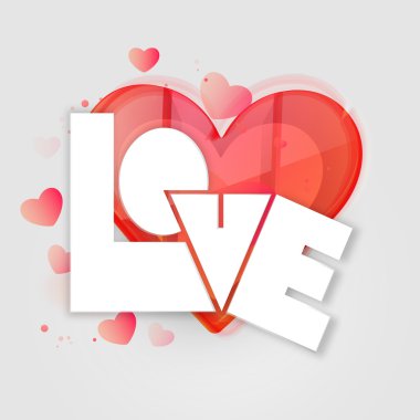 Glossy text with heart for Valentine's Day.