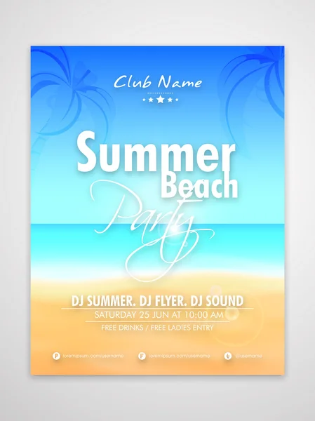 Template, Banner or Flyer for Summer Beach Party. — Stock Vector