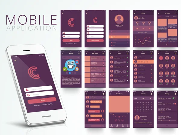 Různé obrazovky uživatelského rozhraní aplikace Mobile. — Stockový vektor