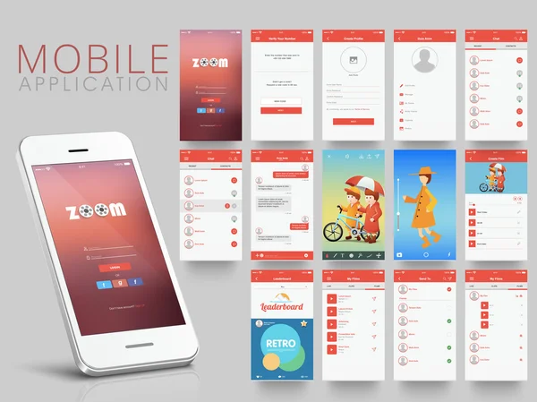 Mobile Application Interface Kit mit Smartphone. — Stockvektor