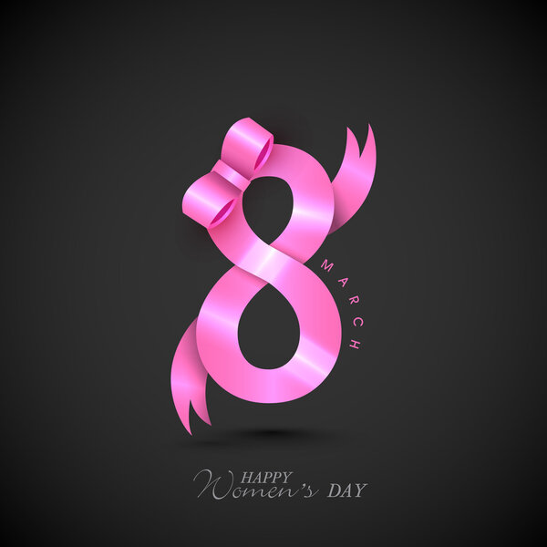 Stylish ribbon text 8 March for Women's Day.