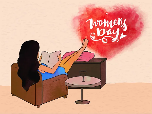 Jovencita leyendo libro para el Día de la Mujer . — Vector de stock