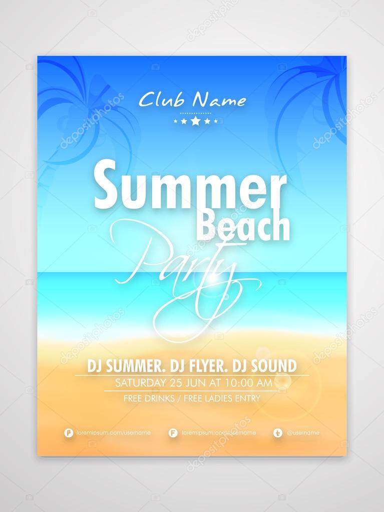 Template, Banner or Flyer for Summer Beach Party.