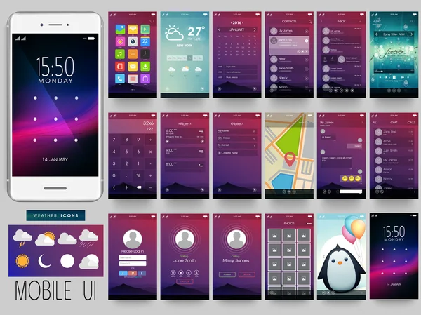 Kit d'interface d'application mobile avec Smartphone . — Image vectorielle