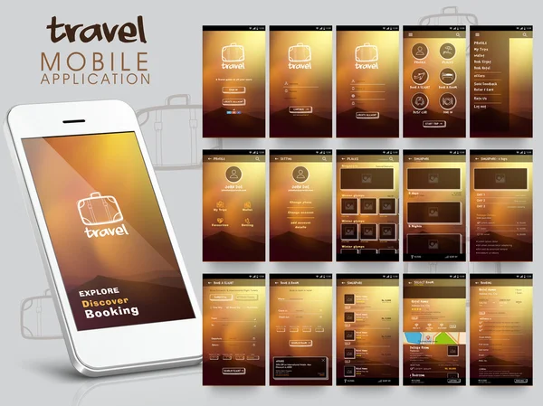 Kit di interfaccia utente mobile per il concetto di viaggio . — Vettoriale Stock