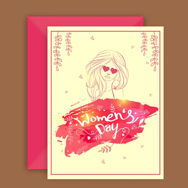 Tarjeta de felicitación con sobre para la celebración del Día de la Mujer . — Vector de stock