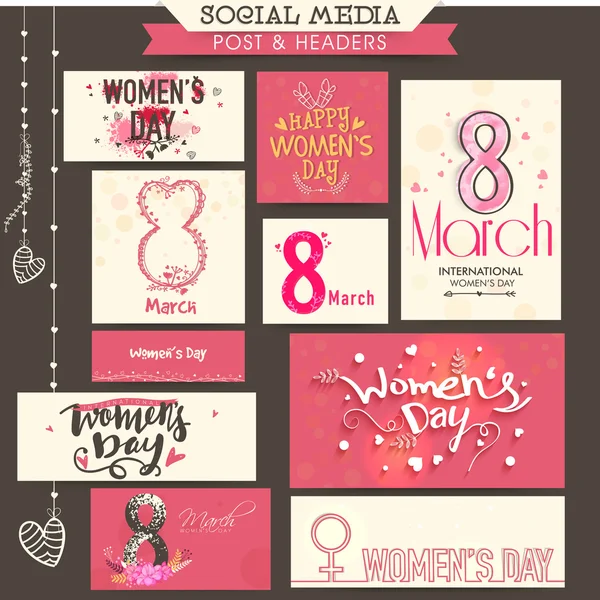 社会媒体邮电妇女节这一天的标头. — 图库矢量图片