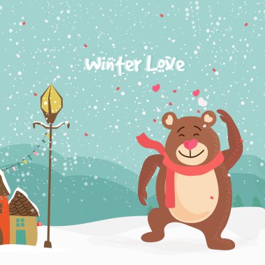 Sevimli ayı kış aşk sezon kutluyor.