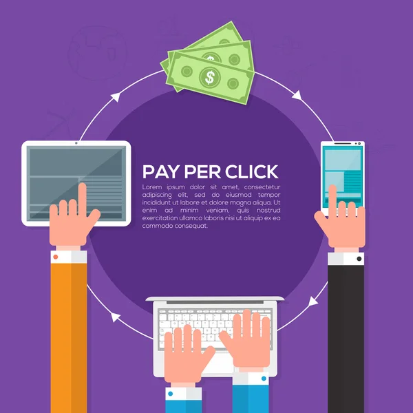 Pay per click, Marketing web en ligne Affaires . — Image vectorielle