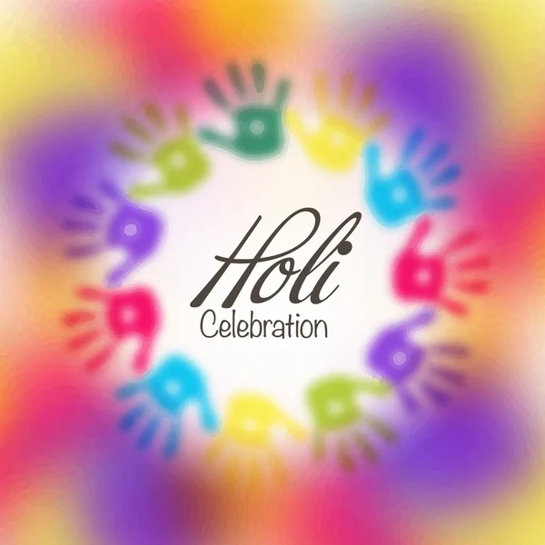 Holi celebration with colourful hand prints. — Stockvector