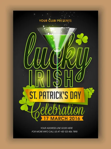 Pamphlet, Banner or Flyer for Patrick's Day Party. — 图库矢量图片