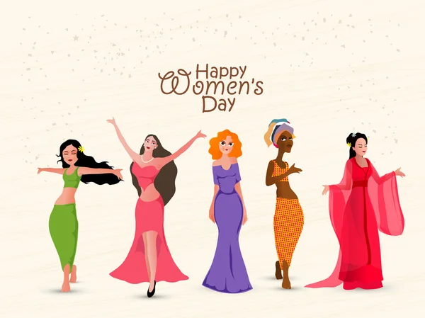 Different culture girls for Women's Day celebration. — 图库矢量图片
