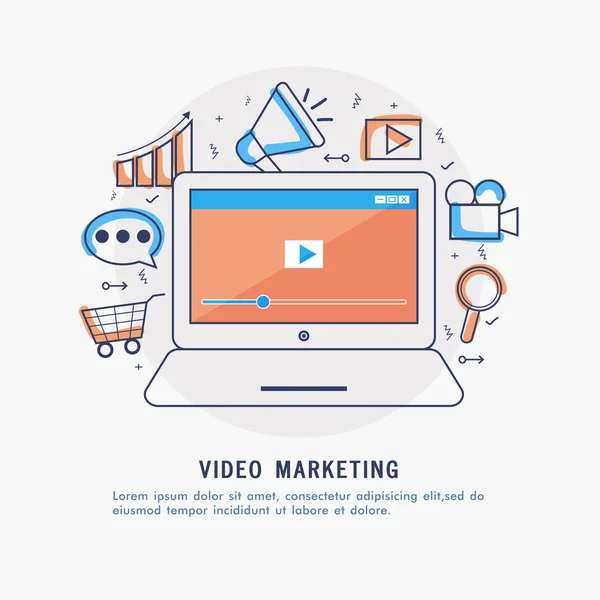 Concepto de Video Marketing con características . — Archivo Imágenes Vectoriales